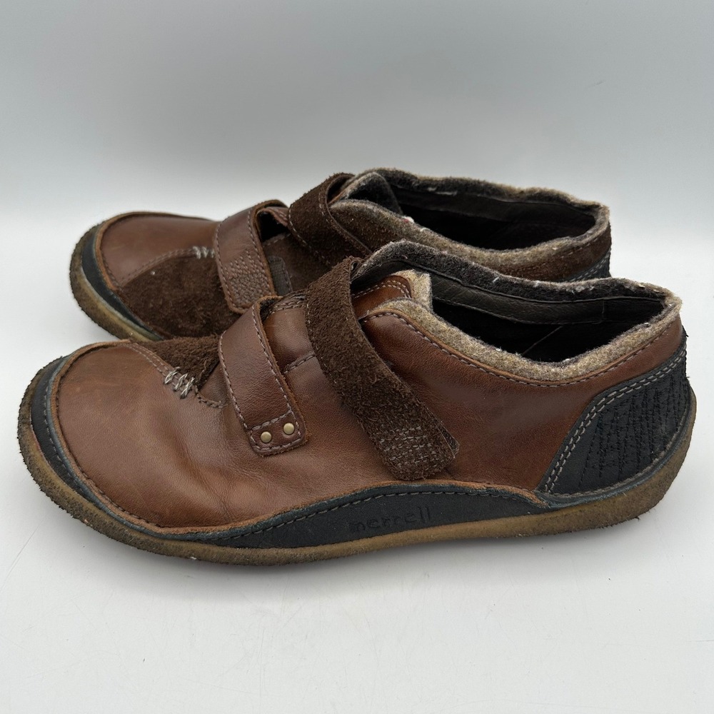 Merrell Vienna Saddle Women US 9.5 Brown Leather Suede Hook Loop Comfort Shoes